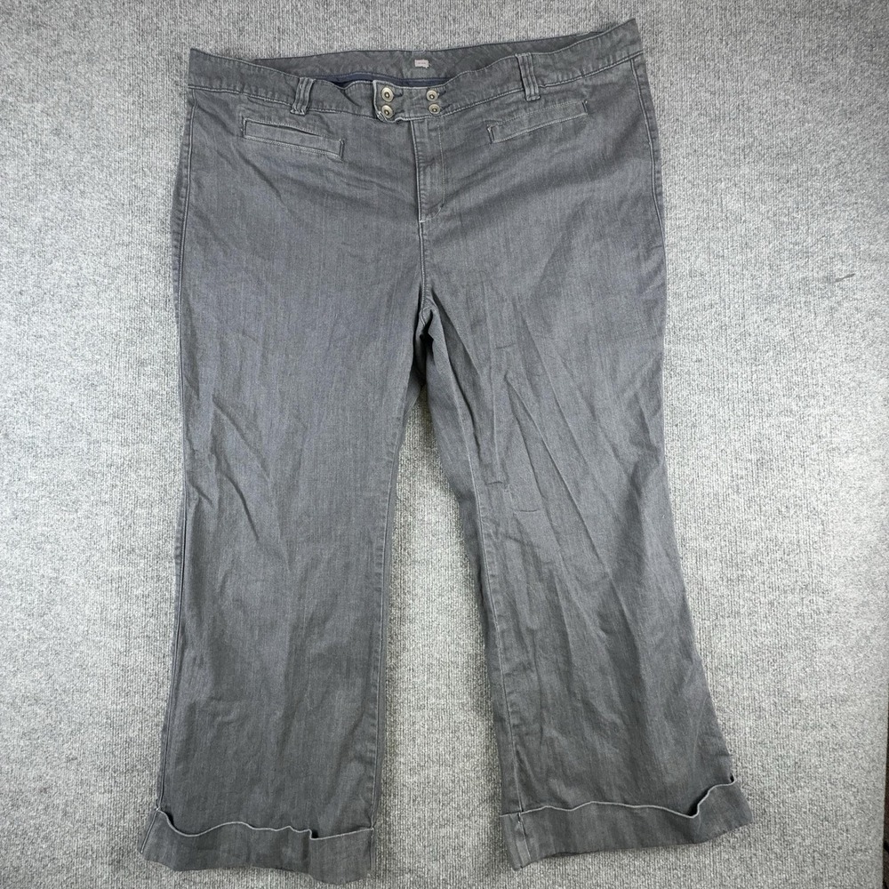 VTG Old Navy Pants Womens 30 Plus Gray Twill Cuffed Stretch‎ Low Waist Khakis
